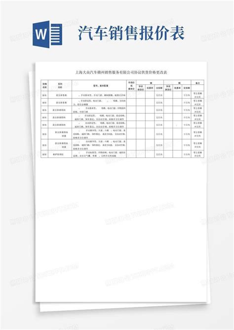 上海大众汽车赣州销售服务有限公司协议供货价格更改表_图文Word模板下载_编号lzknvbnp_熊猫办公