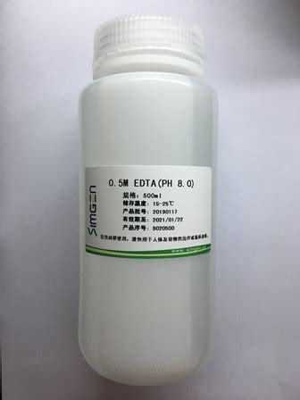 0.5M EDTA(pH 8.0) ,是一种重要的络合剂,9020500 ,杭州新景生物试剂开发有限公司,核酸纯化专家,Simgen