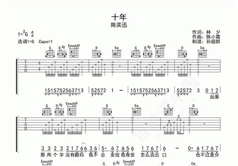 十年吉他谱 陈奕迅 G调民谣弹唱谱-吉他谱中国