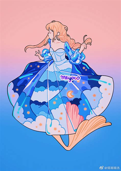 插画师meyoco的一组梦幻少女插画作品，糖果的配色和柔软的线条