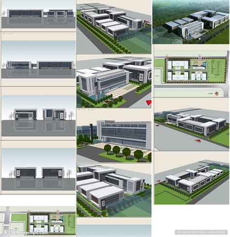 现代工业厂区厂房建筑设计su模型[原创] - SketchUp模型库 - 毕马汇 Nbimer