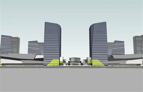 现代办公区规划su模型下载-光辉城市