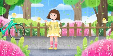 下雨天撑伞的小女孩 素材图片免费下载-千库网