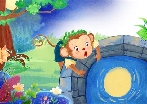 猴子捞月故事插画图片下载-正版图片402402401-摄图网
