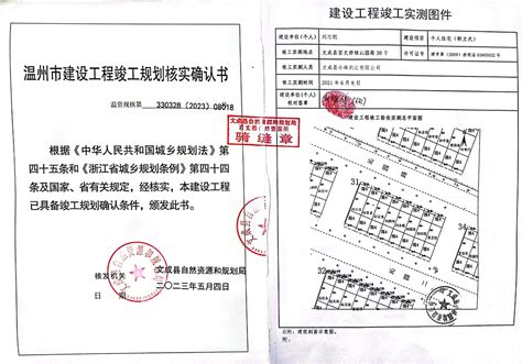 文成县自然资源和规划局建设工程规划核实确认书批后公布（金乌田）