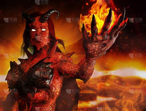 3d图像的地狱恶魔女神站着和施放火法术。