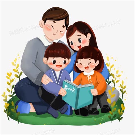 卡通手绘家庭教育亲子互动陪孩子看书素材图片免费下载_PNG素材_编号158ix4n0o_图精灵