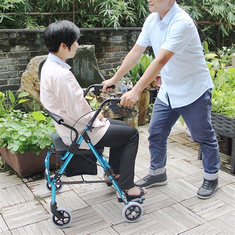 四轮铝合金老年人用品助行器残疾人手推车折叠可座便捷小推购物车-阿里巴巴