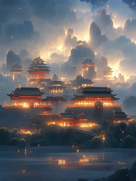 壮丽的宫殿云顶天宫中国宫殿6插画图片-千库网
