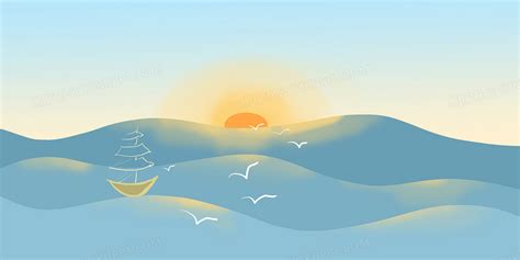 蓝色梦幻白鸥飞翔手绘日出背景背景图片素材免费下载_熊猫办公