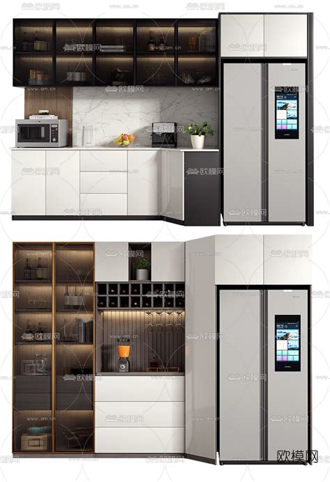 现代酒柜冰箱柜3d模型下载_ID10002126_3dmax免费模型-欧模网