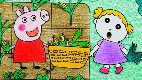 可可手绘 手绘定格动画：可可和小猪佩奇去菜地里摘玉米和黄瓜