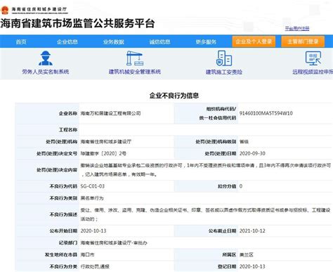 海南万和居建设工程有限公司被记入建筑市场黑名单 - 曝光台 - 中国网•东海资讯