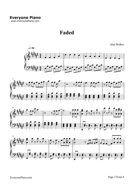 Faded-Alan Walker-钢琴谱文件（五线谱、双手简谱、数字谱、Midi、PDF）免费下载