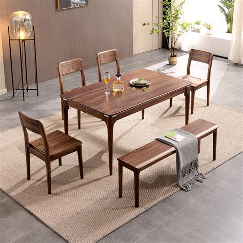 北欧乌金木餐桌椅全实木长方形一桌四六椅组合简约家用小户型饭桌-淘宝网