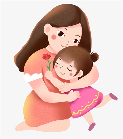 PNG图片手绘可爱人物插图母亲节拥抱妈妈素材下载-国外素材网