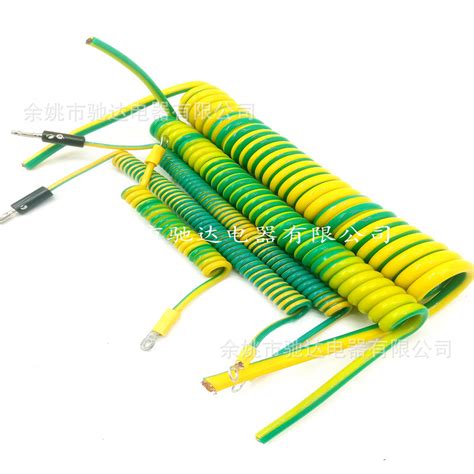 防静电接地弹簧线PU黄绿接地线双色伸缩螺旋线单芯机箱线端子线-阿里巴巴
