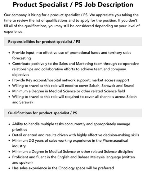 Product Specialist / PS Job Description | Velvet Jobs