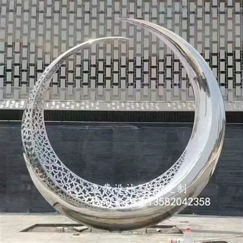 专业不锈钢雕塑定制月亮圆环拉丝镜面不锈钢摆件定做