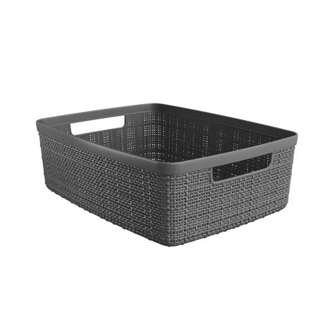Curver Jute Smedium Basket, Resin Plastic Storage Bin, Grey Flannel, 4 ...