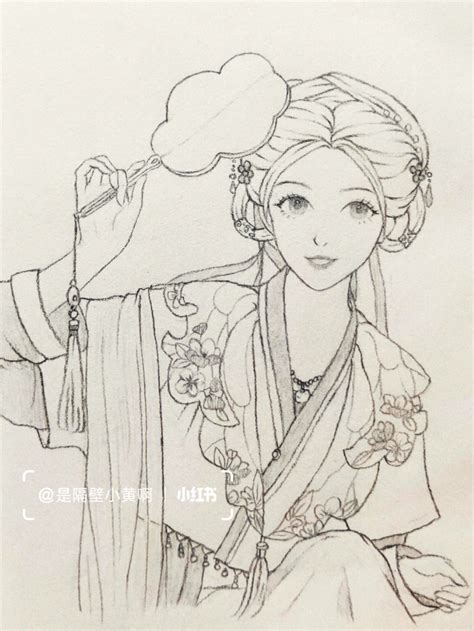 古风人物头像线描女生版
