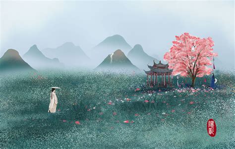 古风春天山水画头像女生