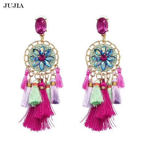 JUJIA Jewelry Bohemia Drop Dangle Statement Flower Crystal Ethnic ...