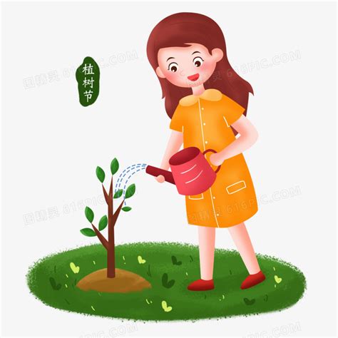 植树节给树浇水铲土的女孩素材图片免费下载-千库网