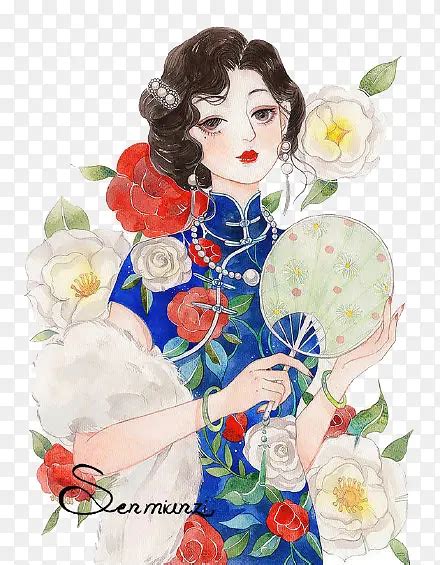 温柔手绘旗袍头像女生