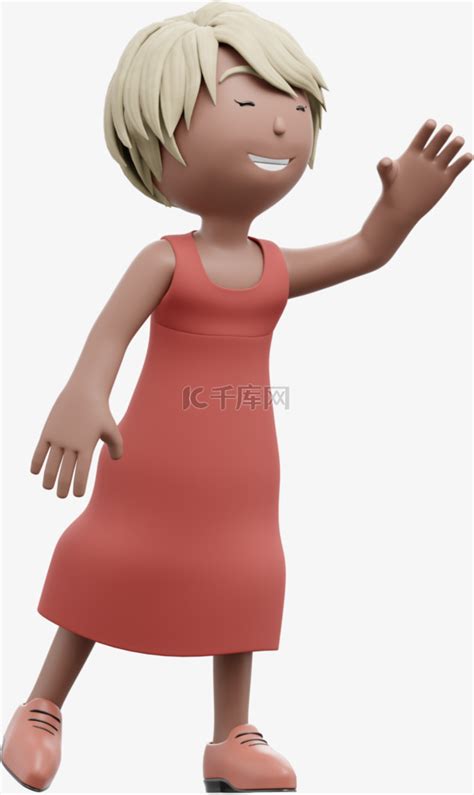 漂亮女人正面招手姿势3D形象素材图片免费下载-千库网