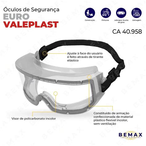 Óculos De Proteção EPI Incolor Ampla Visão Euro Valeplast | CA 40958