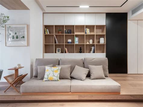 日式沙发三人位落地布艺沙发地台实木储物沙发侘寂风简约现代-阿里巴巴