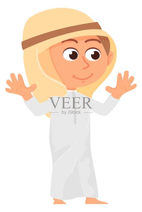 阿拉伯语的男孩。卡通快乐的孩子在沙特服装孤立的白色插画图片素材_ID:432727201-Veer图库