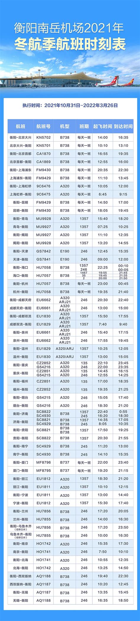 2021年-2022年冬春航季衡阳南岳机场航班时刻表-全网搜索