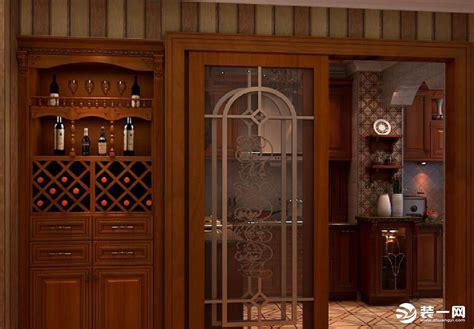 中式风格厨房移门两边酒柜设计图片-家居美图_装一网装修效果图