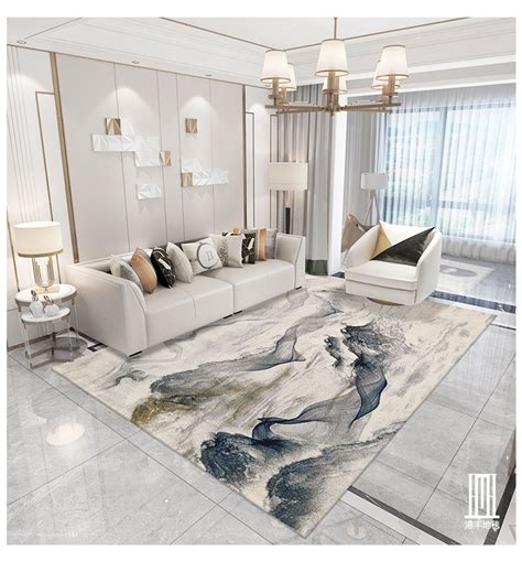 弥舍家居 新中式高密度客厅卧室轻奢高级灰蓝色诧寂地毯-地毯地垫-2021美间（软装设计采购助手）