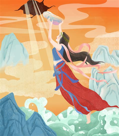 上古神话 故事插图 女娲 补天 作者：蓝雯轩 - 堆糖，美图壁纸兴趣社区