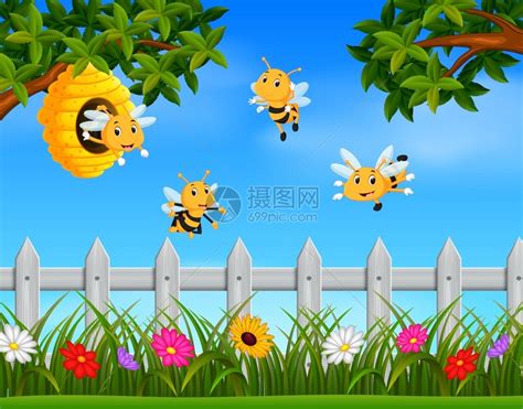 在花园里飞来飞去的蜜蜂插画图片下载-正版图片303686290-摄图网