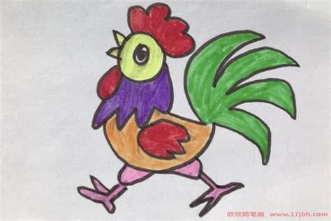 彩色打鸣的大公鸡简笔画画法图片步骤（儿童简单保护动物的绘画） - 有点网 - 好手艺