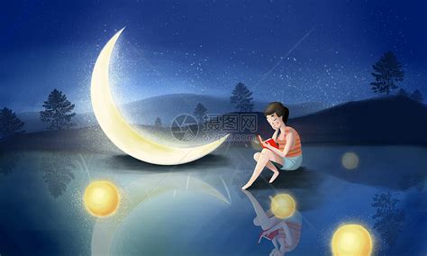 月光下读书的孩子插画图片下载-正版图片400070451-摄图网