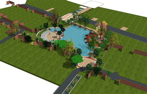 天鹅湖花园景观su模型下载-光辉城市