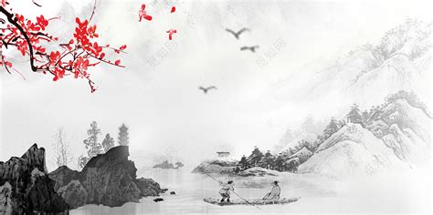 中国风水墨山水画背景素材免费下载 - 觅知网