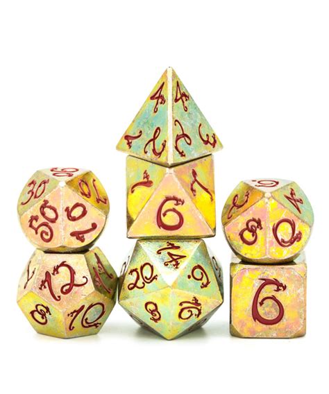 Dice - Polyhedral 7-Die Set - Stained Graffiti Metal Dice w/ Red Dragon ...