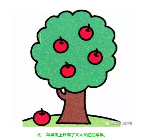 秋天的苹果树简笔画-摘苹果的小女孩 - 5068儿童网