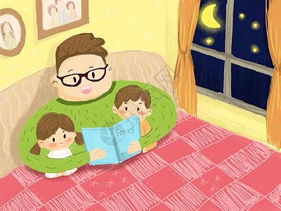 手绘卡通妈妈给女儿讲睡前故事素材图片免费下载-千库网