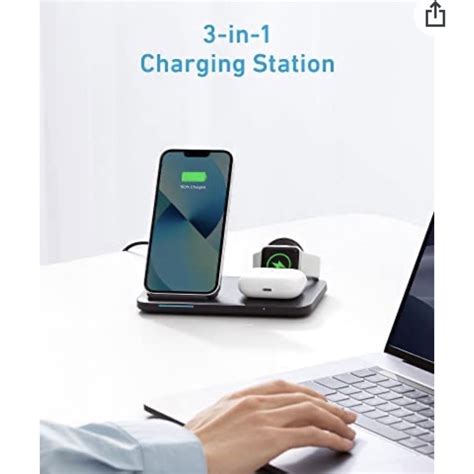 Anker Foldable 3-in-1 Wireless Charging Station w/ Adapter, AirPods Pro ...