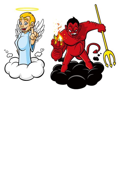 云朵上的天使与魔鬼矢量图片(图片ID:967710)_-卡通形象-矢量人物-矢量素材_ 素材宝 scbao.com