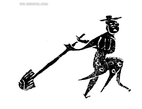 手绘单手拿着一支长矛表演的古代杂耍师傅黑白矢量素材AI免费下载_红动中国