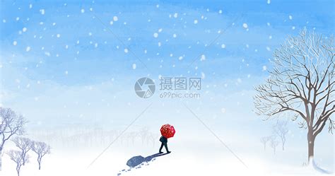 孤独的人走在雪地中插画图片下载-正版图片400090778-摄图网