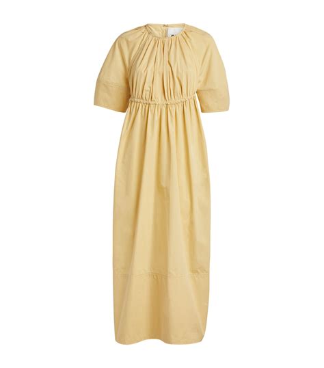 Jil Sander beige Gathered Waist Midi Dress | Harrods UK